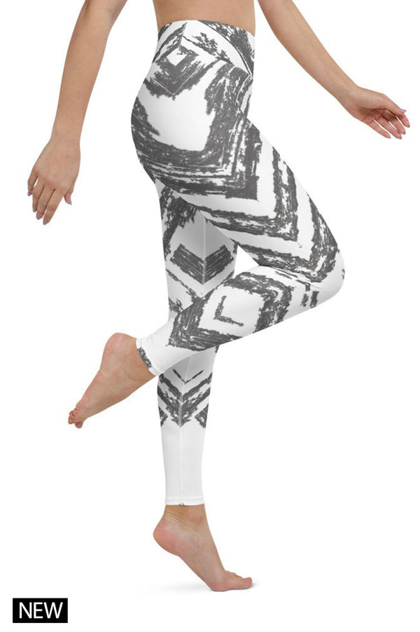 White Abstract V Yoga Leggings