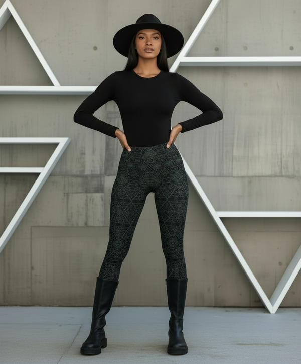 Leaf Grey & Black Leggings