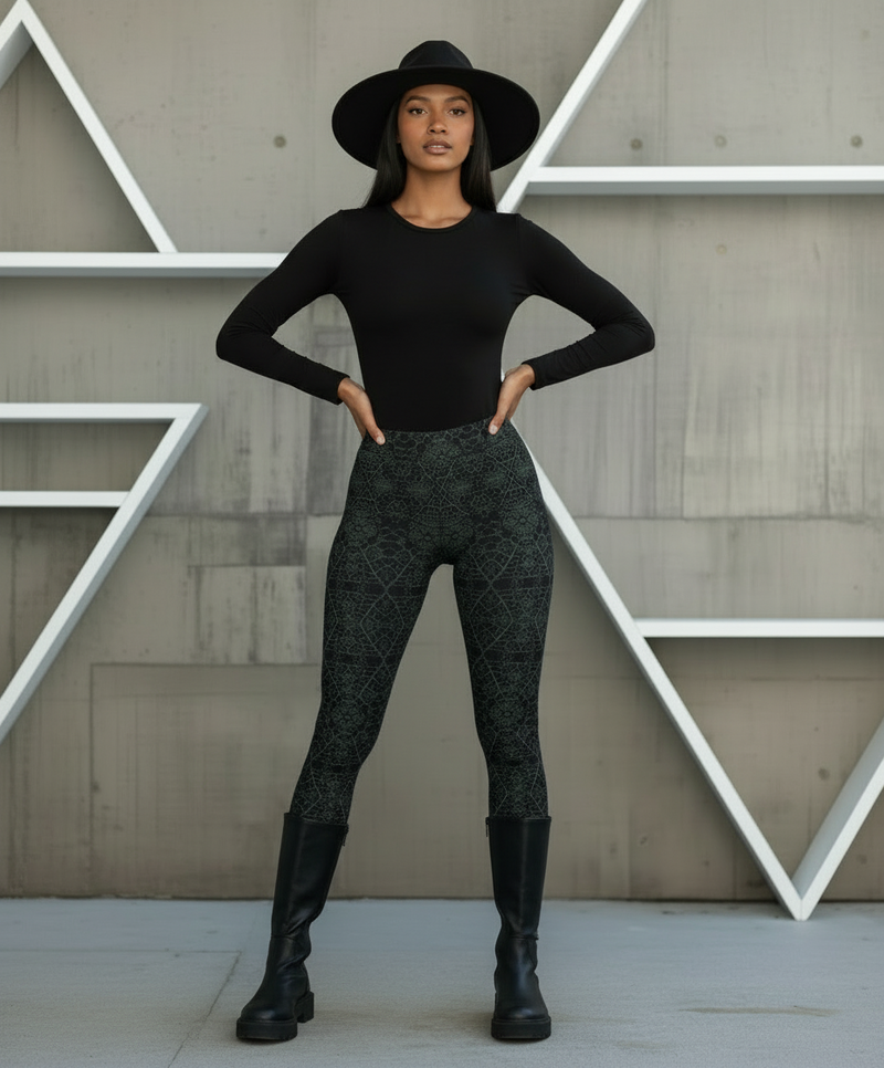 Leaf Grey & Black Leggings