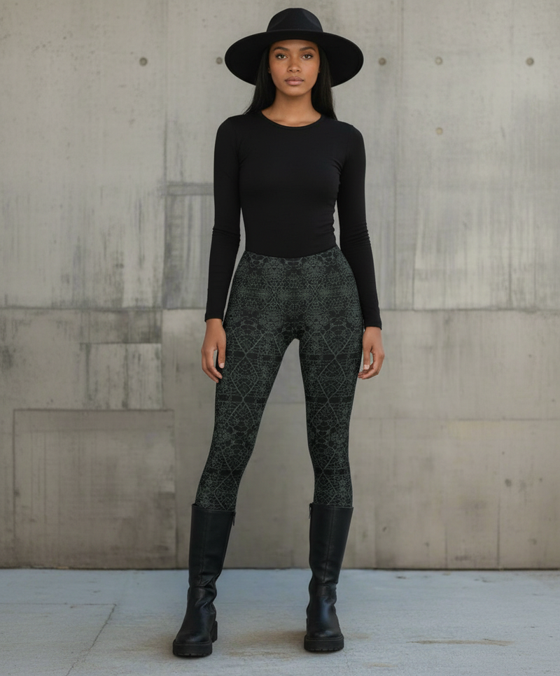 Leaf Grey & Black Leggings