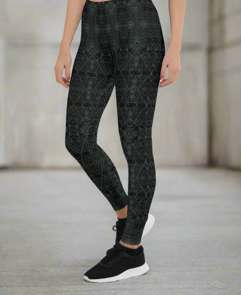 Leaf Grey & Black Leggings