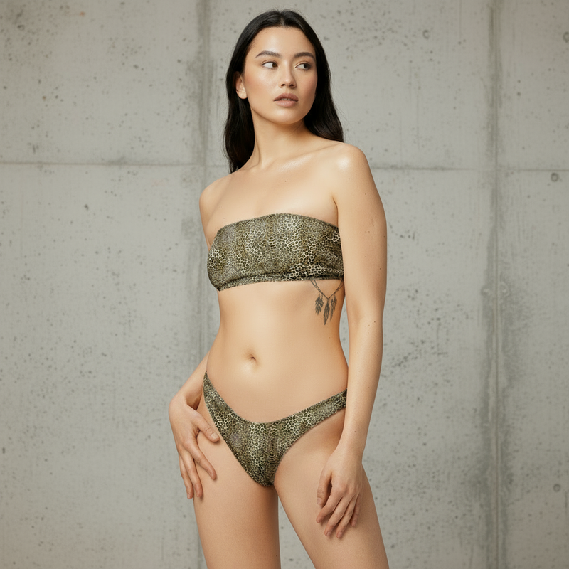Brown leopard bandeau bikini
