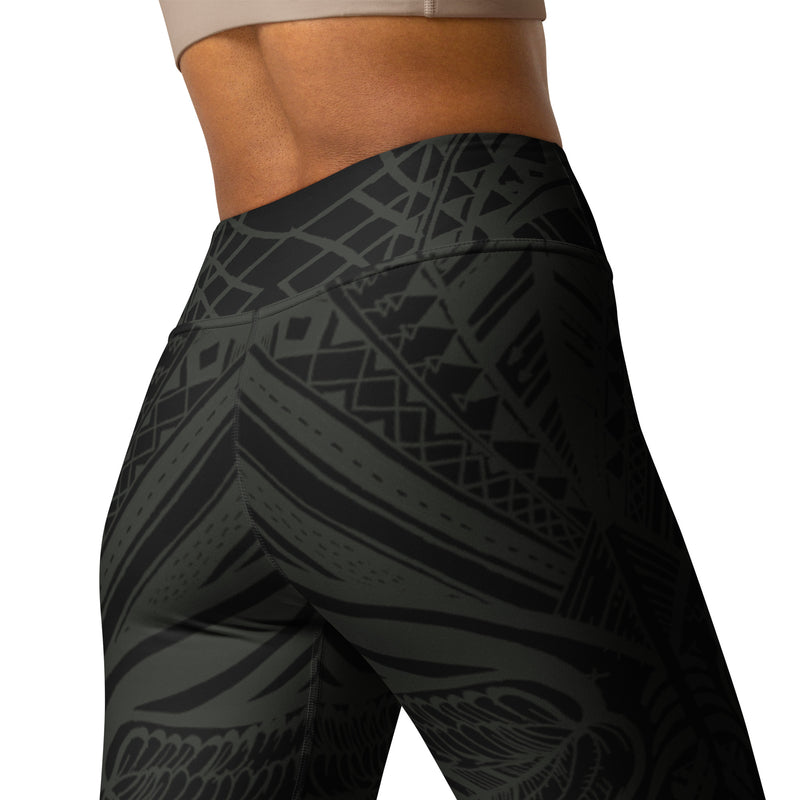 BLACK & KHAKI PAPILLON YOGA LEGGINGS