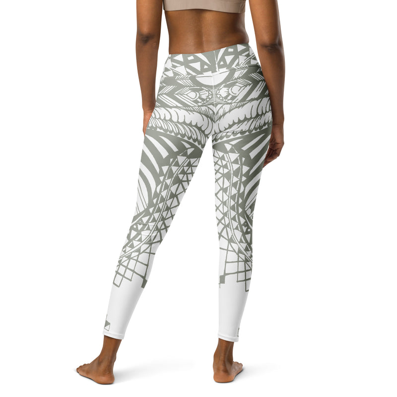 White & Khaki Butterfly Yoga leggings