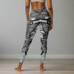 Black & White Peacock Yoga Leggings