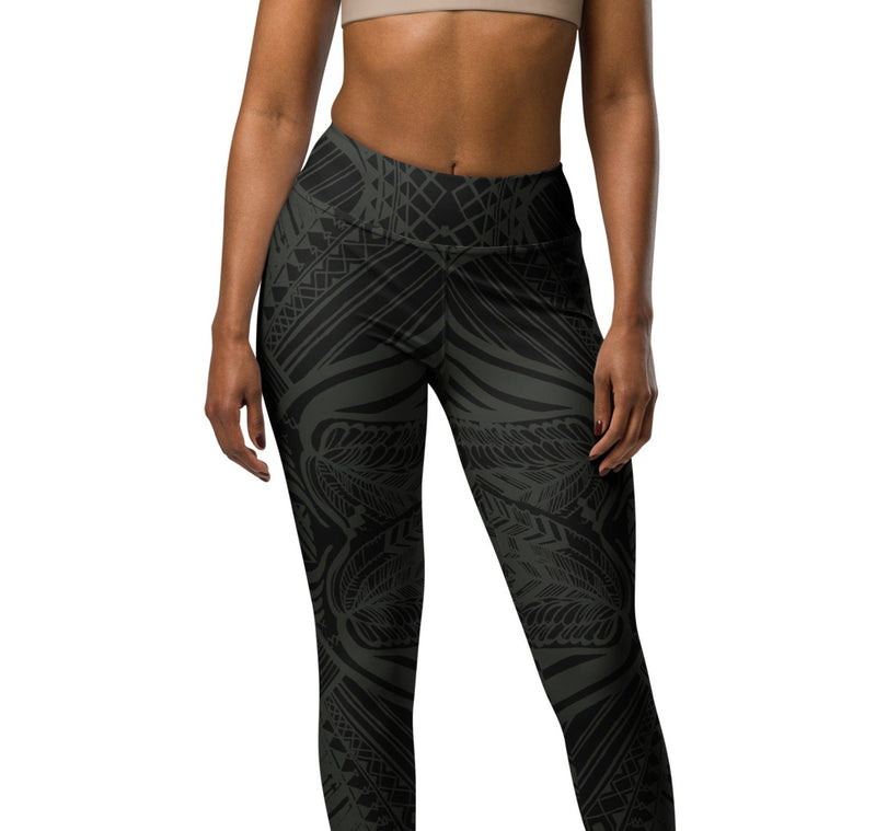 BLACK & KHAKI PAPILLON YOGA LEGGINGS