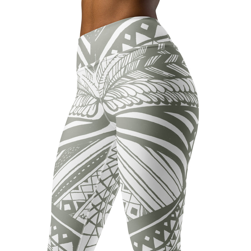 White & Khaki Butterfly Yoga leggings