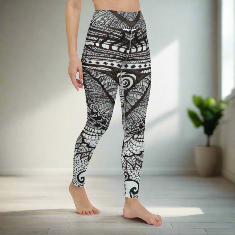 Black & White Peacock Yoga Leggings