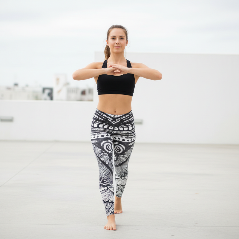 HIGH WAISTED BLACK & WHITE PEACOCK LEGGINGS