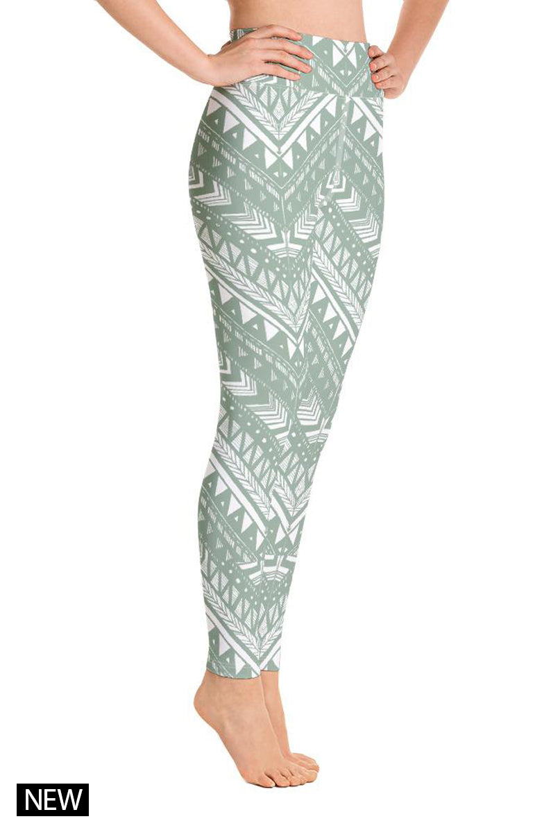 Light Khaki Tribal tattoo Yoga Leggings