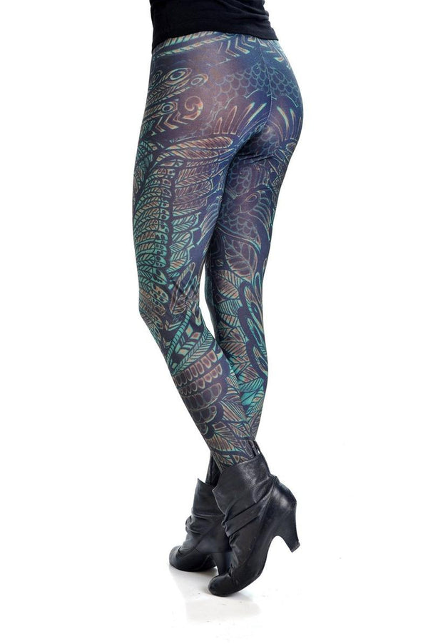 PRINTED HIGH WAISTED CARETA peacock LEGGINGS