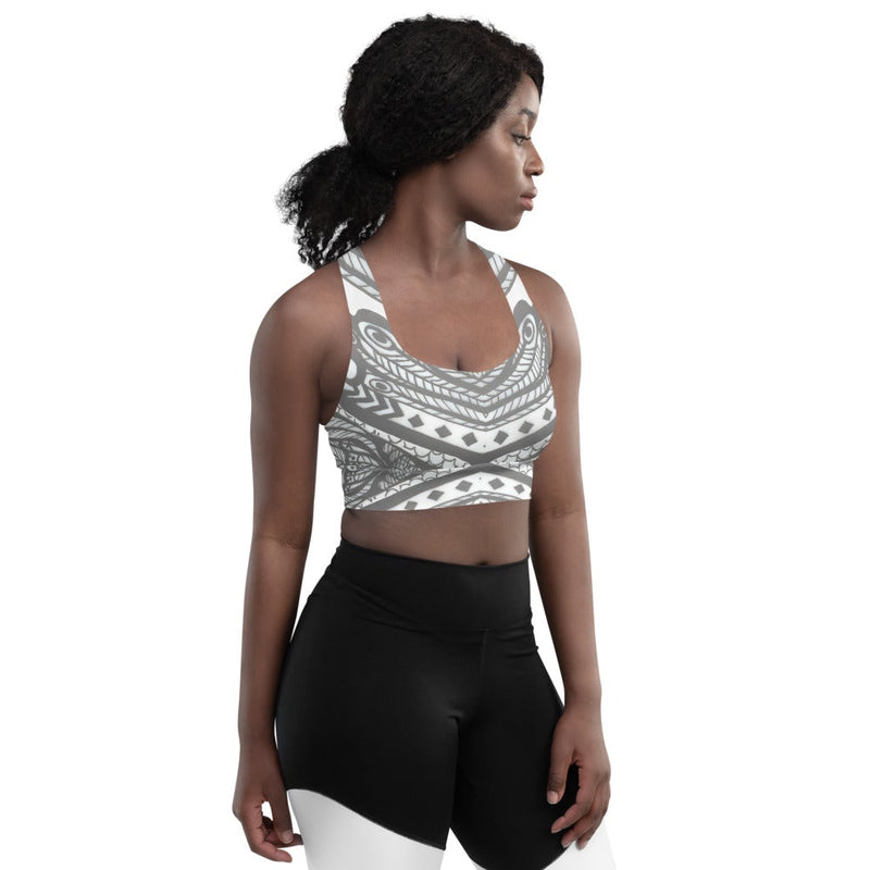 White & Grey Peacock Sports Bra