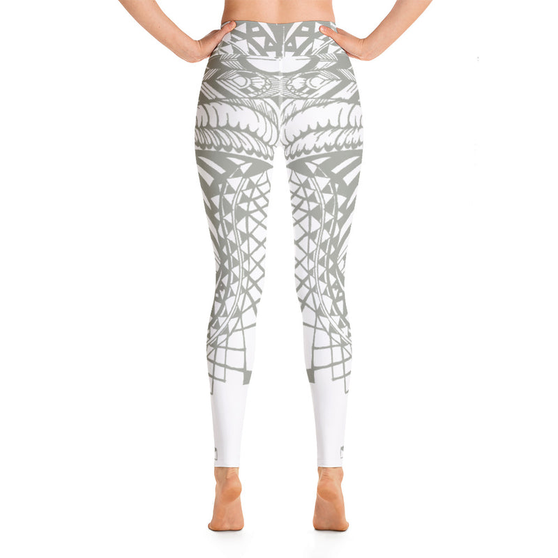 White & Khaki Butterfly Yoga leggings