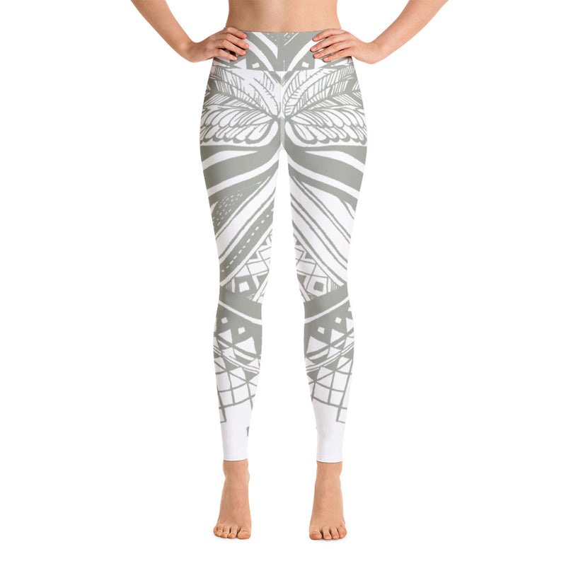 White & Khaki Butterfly Yoga leggings