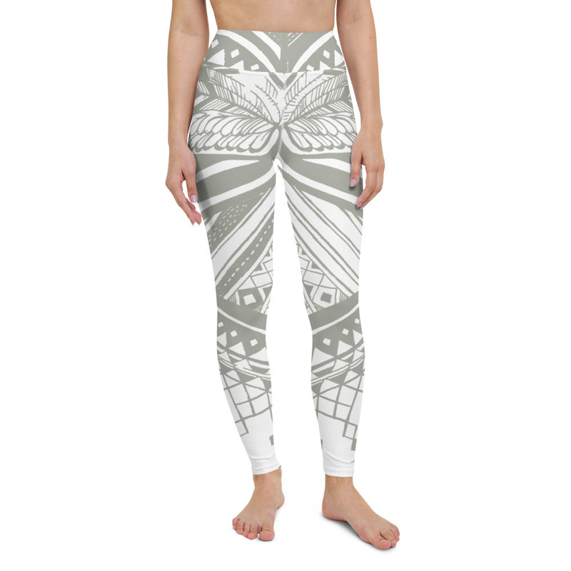 White & Khaki Butterfly Yoga leggings