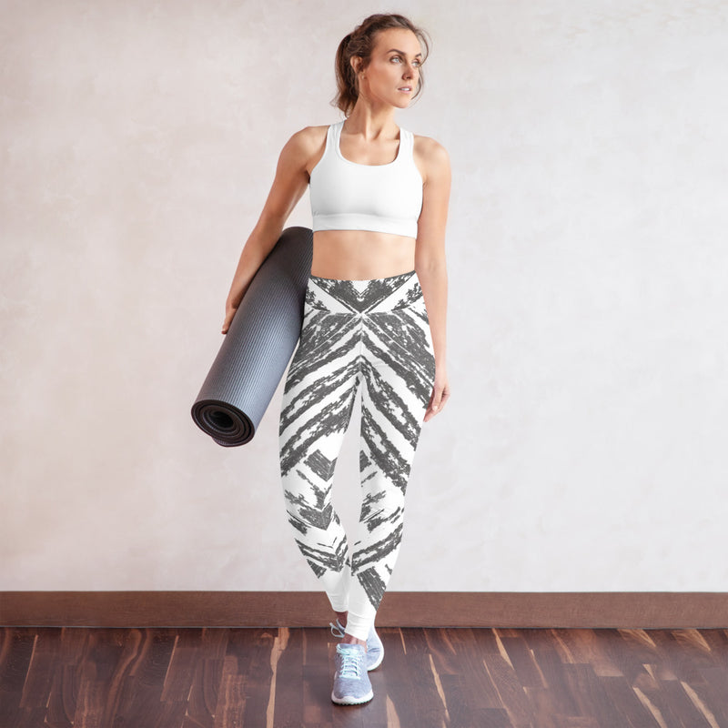 White Abstract V Yoga Leggings