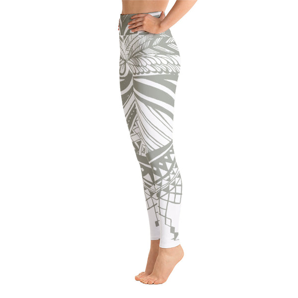 White & Khaki Butterfly Yoga leggings