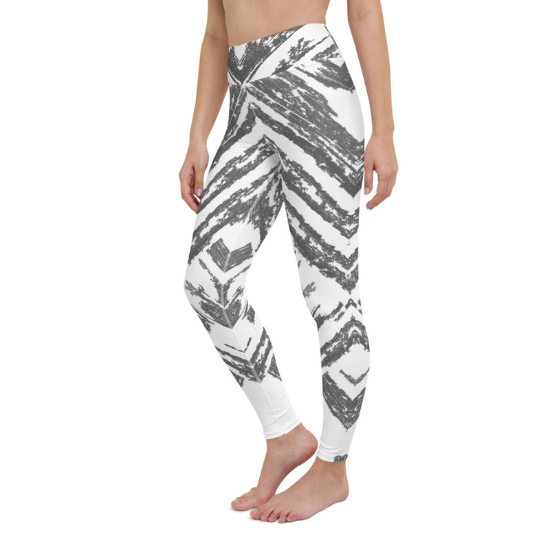 White Abstract V Yoga Leggings