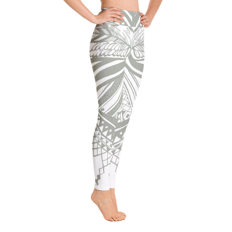 White & Khaki Butterfly Yoga leggings