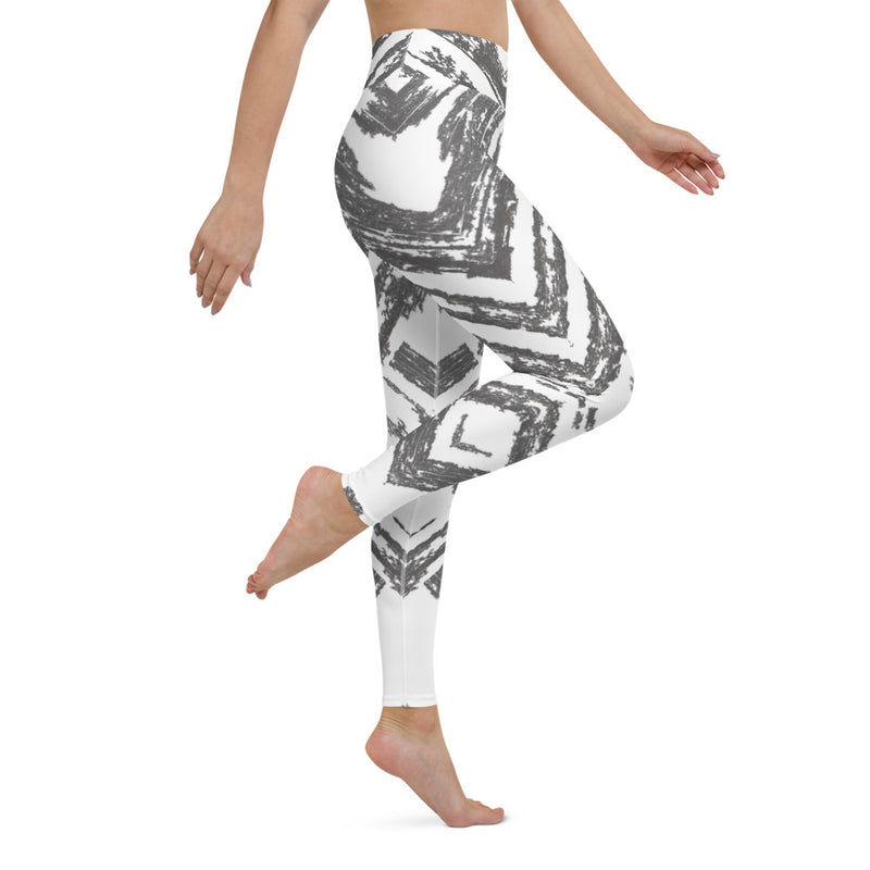 White Abstract V Yoga Leggings