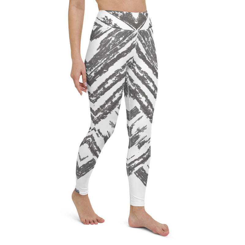 White Abstract V Yoga Leggings