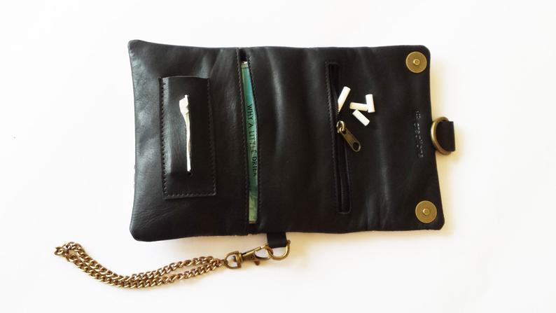 BLACK & WHITE LEATHER TOBACCO POUCH